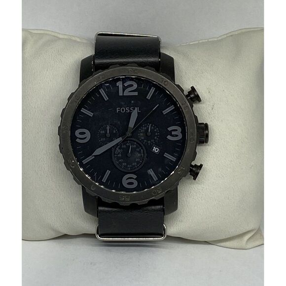 Fossil JR1354 Men's Black Leather Analog Black Dial Quartz Genuine Watch XX936 - Picture 1 of 12